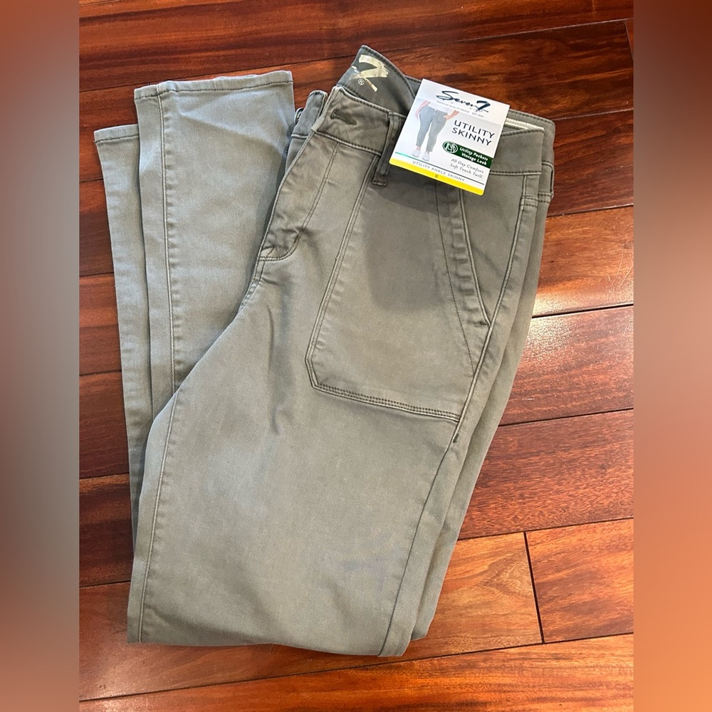 NWT-Seven7 Utility Skinny Ankle Jeans Olive Green-Size 8